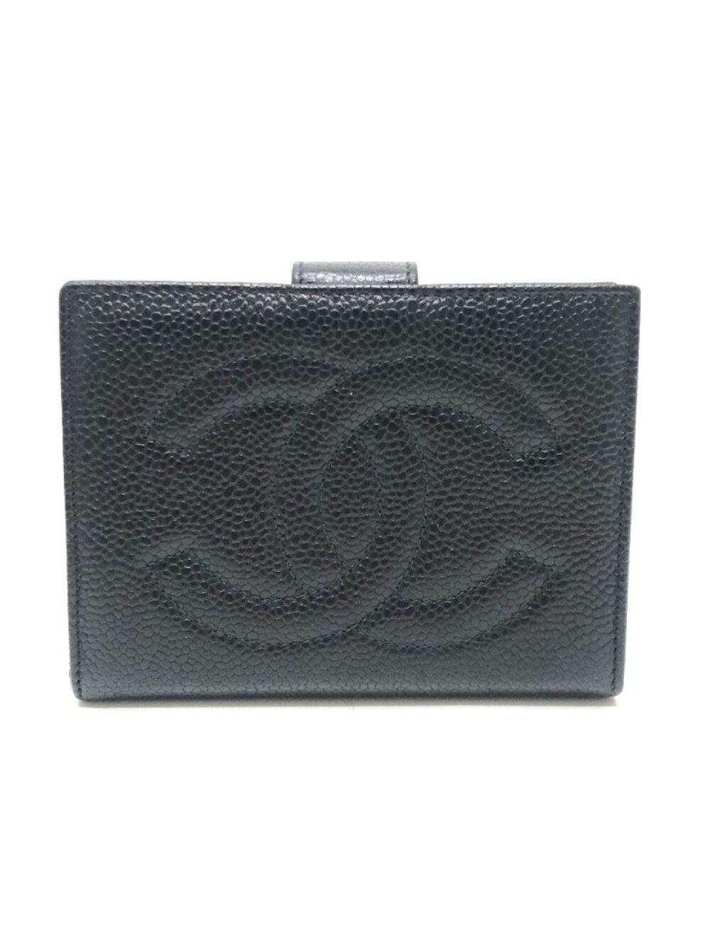 Chanel CC Logo Stitch Caviar Leather Black Wallet